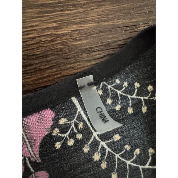 Kobi Halperin Blouse Womens Large Black Floral Bell Sleeve Cotton Silk Boho - Picture 8 of 13